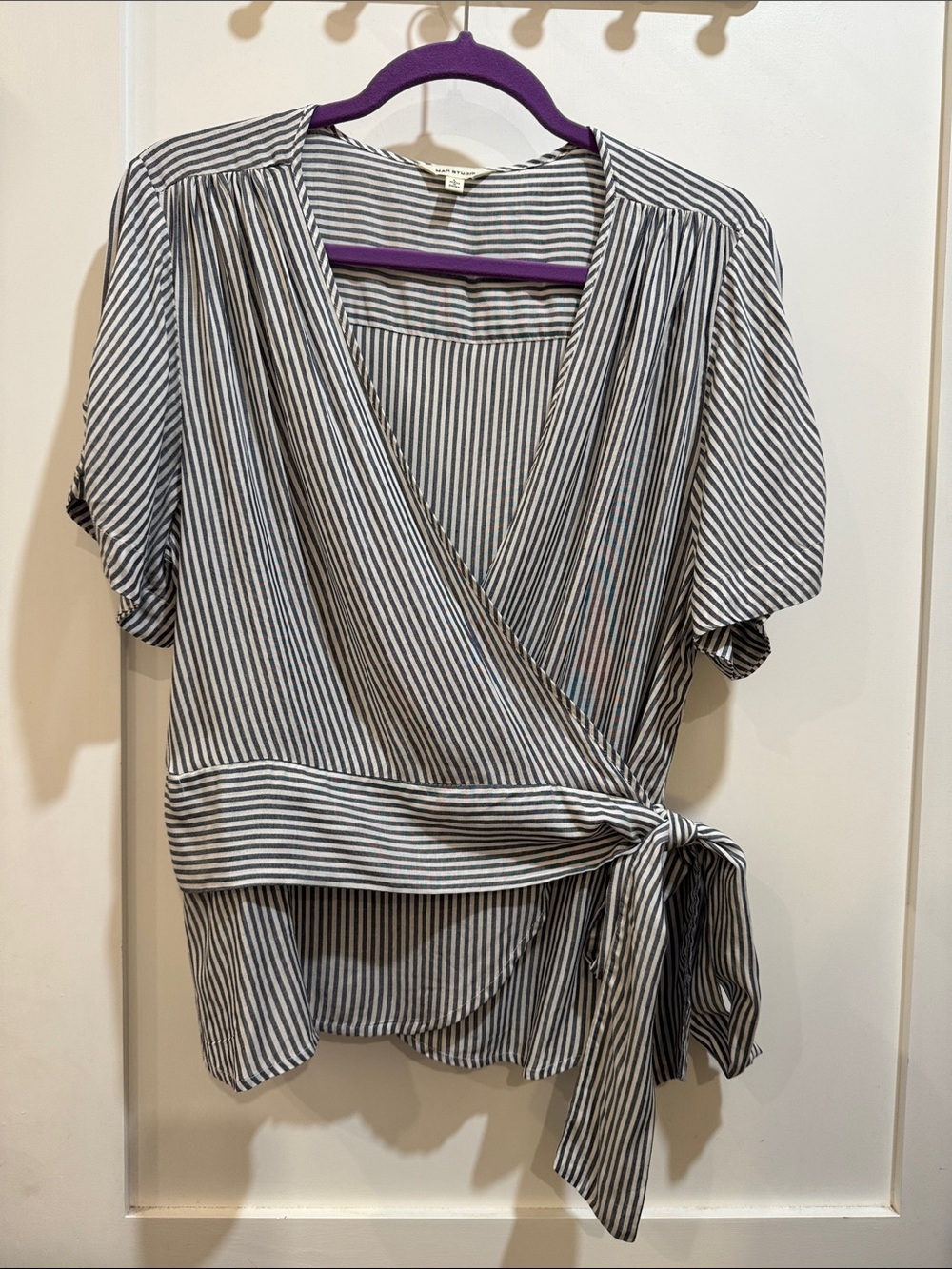 Max studio large striped women’s lightweight front wrap blouse